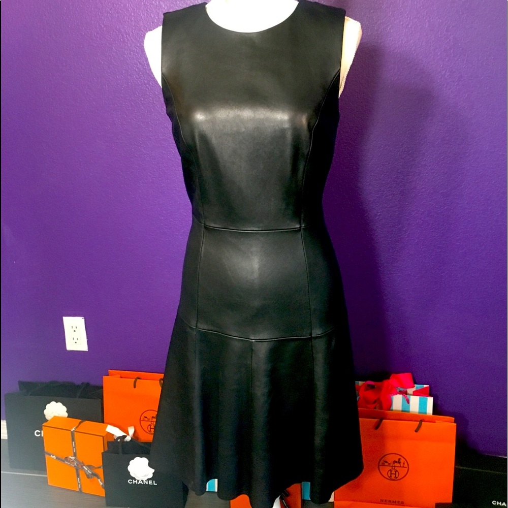 Antonio Melani black tiered leather dress.